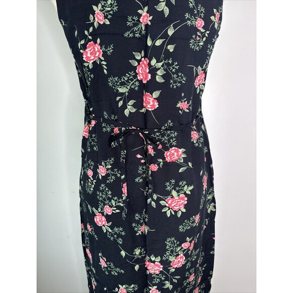 Vintage Kathie Lee Dress Black Floral Sleeveless Slip Tank Tie Back Size 4/6 - Picture 10 of 10